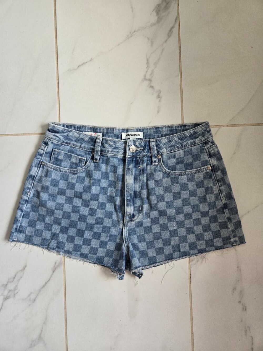 Vigoss Checkerboard High Waisted Denim Shorts TAGS ON Size 29